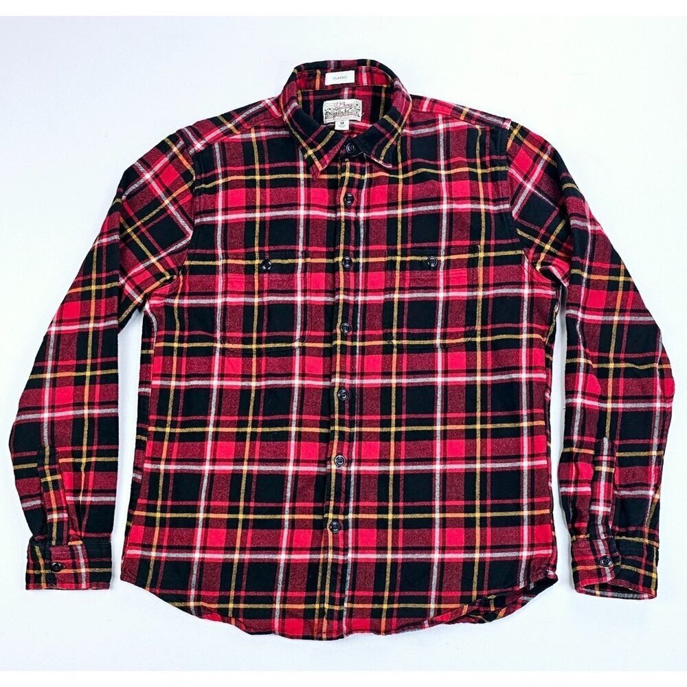 J. Crew Classic Size Medium Mid Weight Flannel Double Brushed Red Plaid Shirt